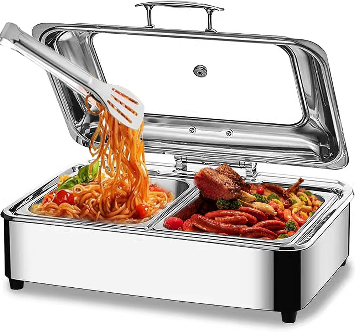 RSHJD Buffetschrank, 9 L, Silber, Chafing Dish Elektrisch, Edelstahl Speisenwärmer Buffetwärmer (GN1/2)