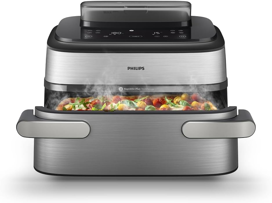 Philips Heissluftfritteuse, 9,5 L, Silber, Steam Airfryer 5000 Megabasket Heißluftfritteuse