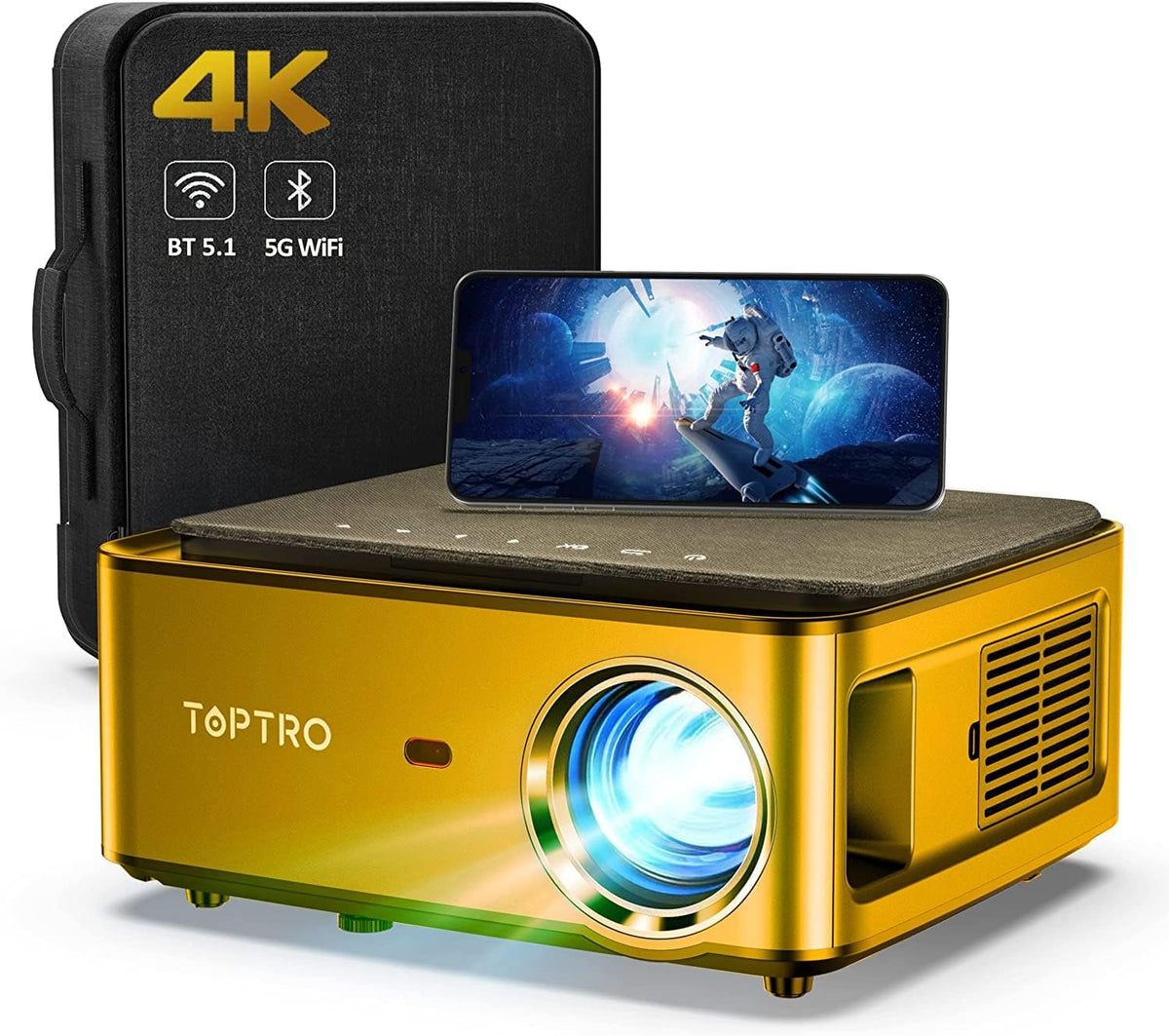 TOPTRO Fernseher, 9500 L, Grau, Mini Projector, Portable Projector, 1080P Full HD Supported