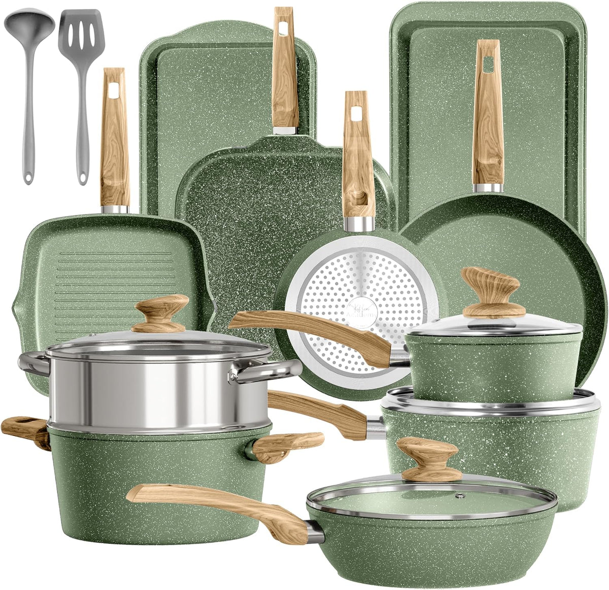 KITCHEN ACADEMY BETTER LIVING THROUGH COOKING PERFECTION Backofen, Grün, Topf und Pfannenset Topfset 17tlg Antihaft-Versiegelung