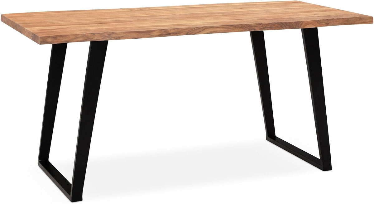 Wohnling Esstisch, 120x60x76 cm, Schwarz, Esszimmertisch Akazie Massivholz/Metall Baumkante, Küchentisch Massiv mit U-Beinen
