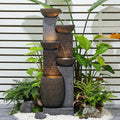 Bumilgar freistehend, 130 cm, Grau, Großer Gartenbrunnen Springbrunnen für Außen mit LED, 5-stufiger Wasserspiel Wasserfall Brunnen für Garten