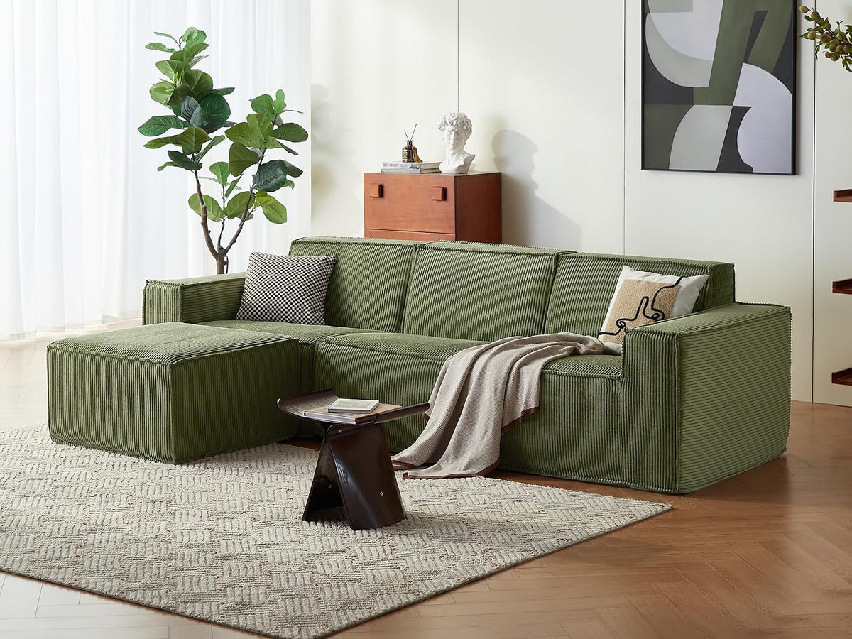 Sofa LINSY HOME, 266 cm, Olivgrün, Eck mit Schlaffunktion - Modulares Schlaf, L Form Couch, Sektions s für Wohnzimmer