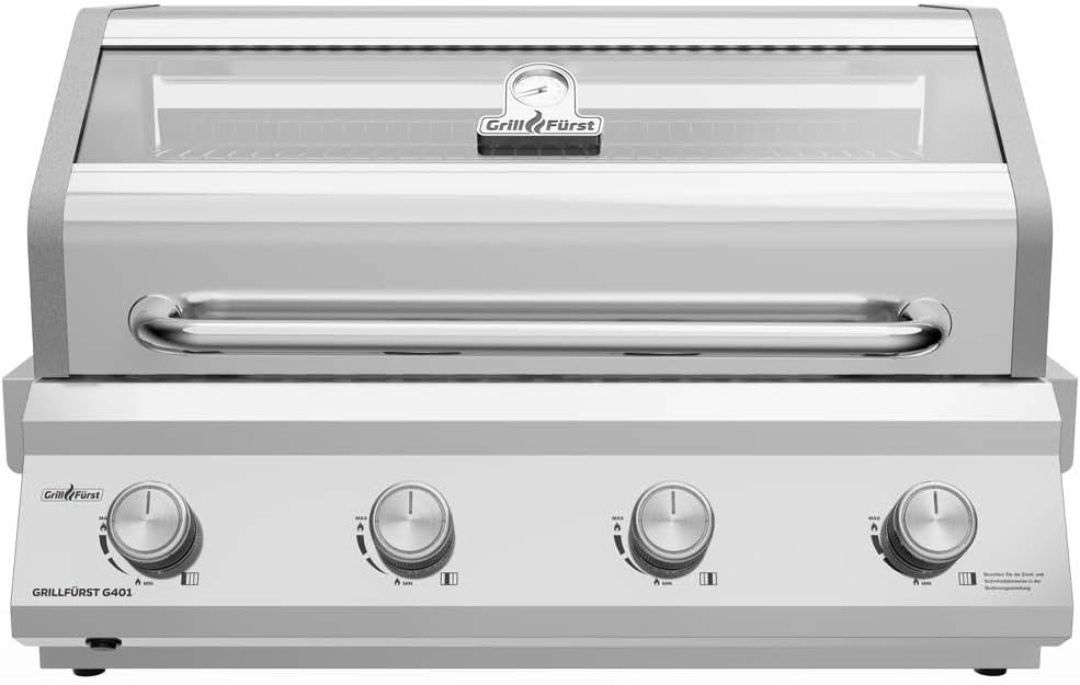 Grillfürst Gasgrill, Silber, G401E - 4-Brenner Edelstahl, Einbau mit Sichtscheibe, Outdoorküchen Grill mit doppelwandigem Deckel