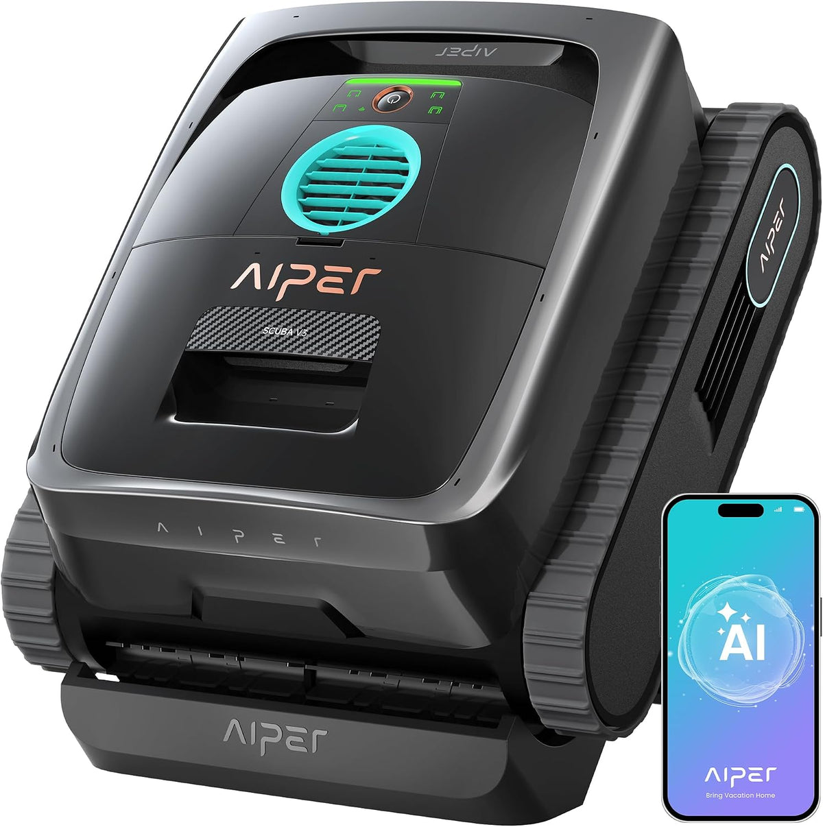 AIPER Poolroboter, 200 m, Schwarz, (2026 Neu) Scuba V3 Akku für Wand und Boden, Smart Poolsauger mit APP und KI-Visio