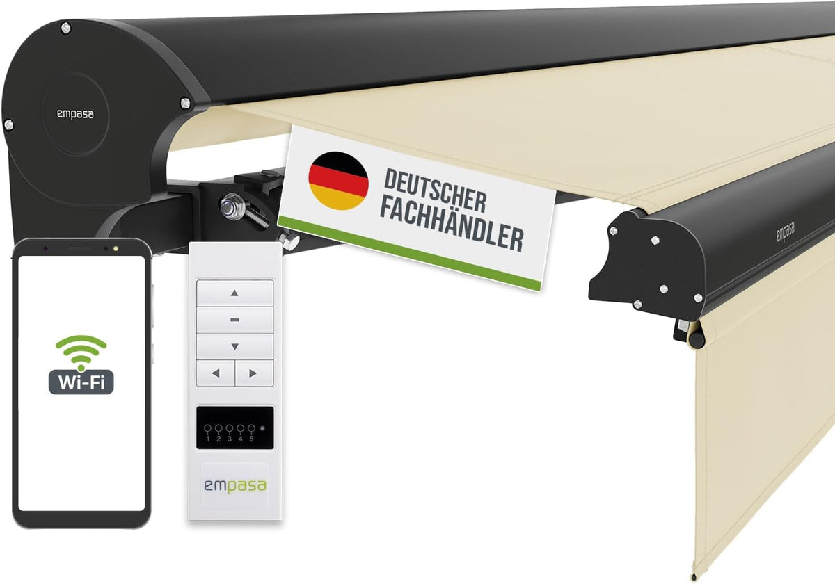 empasa Markise, Anthrazit/Schwarz, elektrische Kassetten Expert Plus mit WiFi-Motor