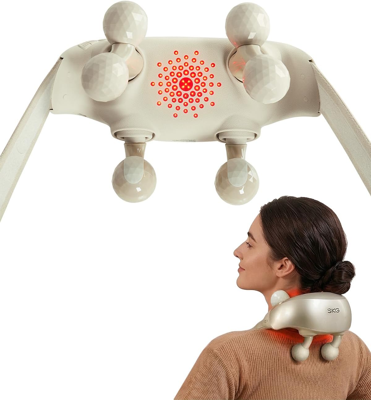 SKG Nackenmassagegeräte, Schwarz, Das Original Kabellos Shiatsu Nackenmassagegerät mit, Muskelschmerzlinderung Massagegerät mit Wärme für Haus Büro