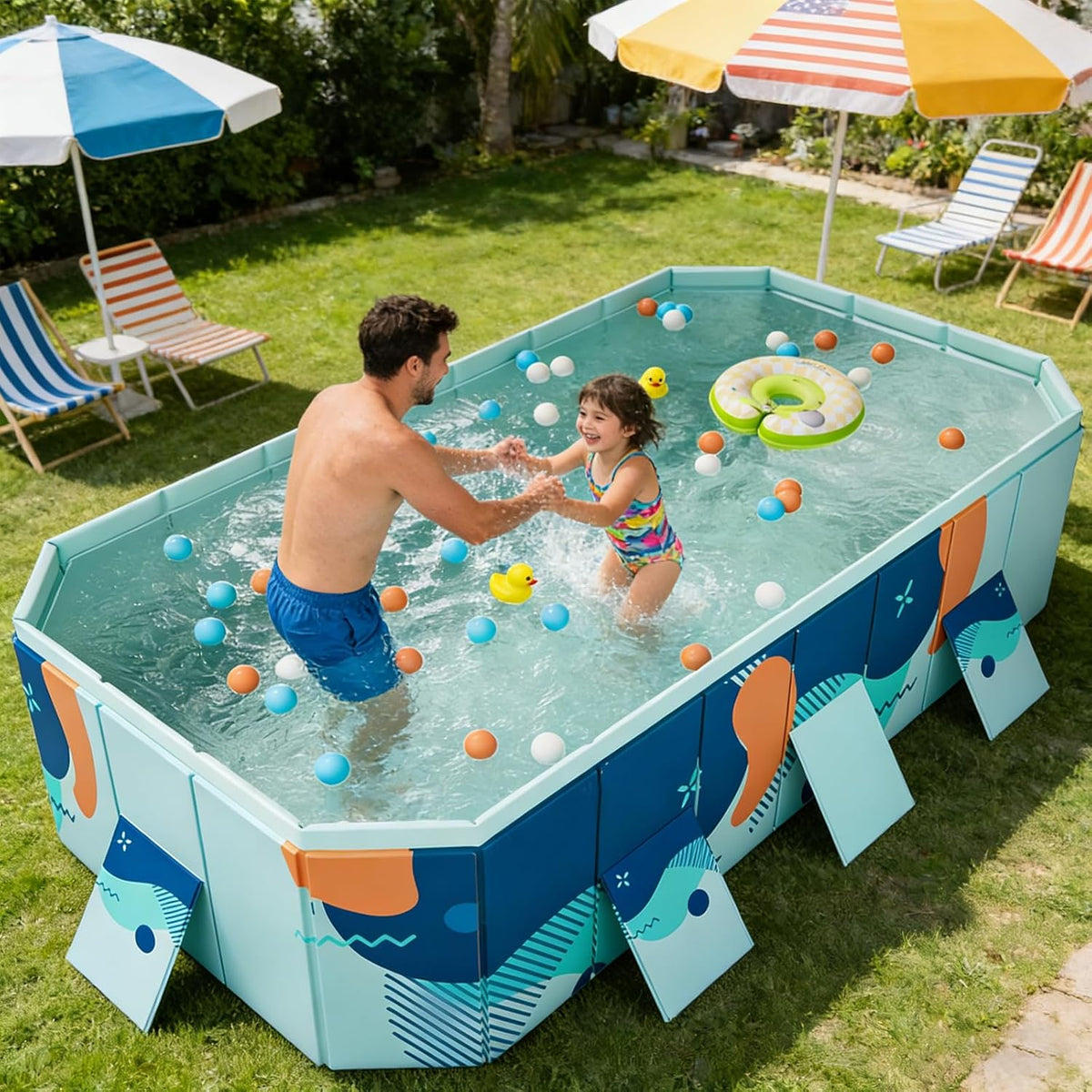Faltbarer Planschbecken, 2,6 m, Schwarz, Pool für Erwachsene, Hartplastik, nicht aufblasbar, tragbarer Außenpool für Hinterhof und Garten
