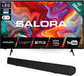 SALORA Fernseher, 43 Zoll, 80 W, Schwarz, Smart TV, LED Smart TV HD Ready mit Android TV, WLAN & Chromecast + SBO680 2.1 Soundbar Subwoofer