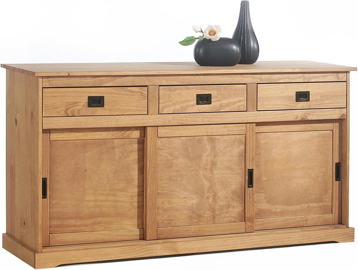 IDIMEX Sideboard, Eiche, Savona Kommode mit 3 Türen und 3 Schubladen, Massivholz, Farben, Buffetschrank, Geschirrschrank