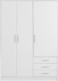 Forte Kleiderschrank, 145 cm, 200 cm, 60 cm, weiß, Jupiter Schrank 140 150, Drehtürenschrank, 3-türig, mit 3 Schubladen und Einlegeböden