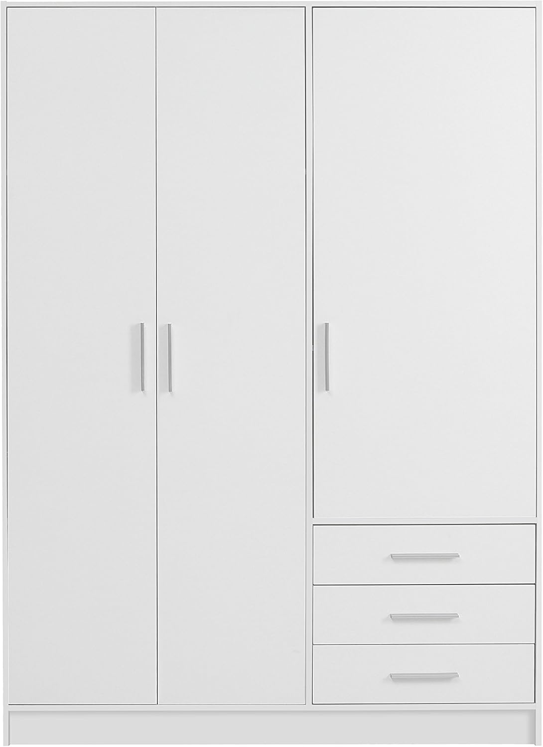 Forte Kleiderschrank, 145 cm, 200 cm, 60 cm, weiß, Jupiter Schrank 140 150, Drehtürenschrank, 3-türig, mit 3 Schubladen und Einlegeböden