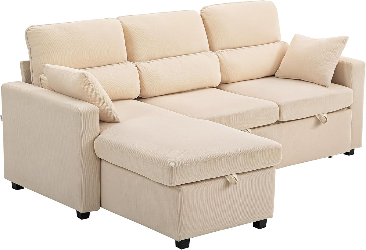 Sofa HOMCOM, Beige, Eck mit Schlaffunktion Schlaf mit Bettkasten