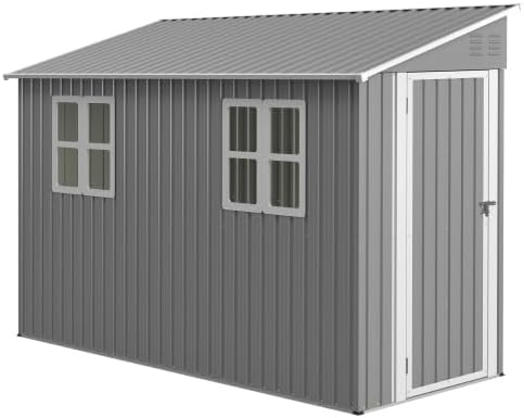 kozamas Gerätehaus, Grau, Metallschuppen 4x10 Fuß mit Boden-Kit, Pultdach-Design mit Doppeltür und 2 Fenstern, ca. 1