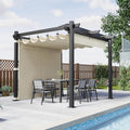 Devoko Pavillon, Beige, Aluminium Pergola mit Schiebedach, Verstellbarer Schattenfläche, UV-Schutz 50+, 3x3 wasserdicht stabil Winterfest