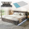 Juskys Matratze, 180x200 cm, Grau, Polsterbett Nizza mit, Bettgestell mit Lattenrost, Stauraum & LED Beleuchtung