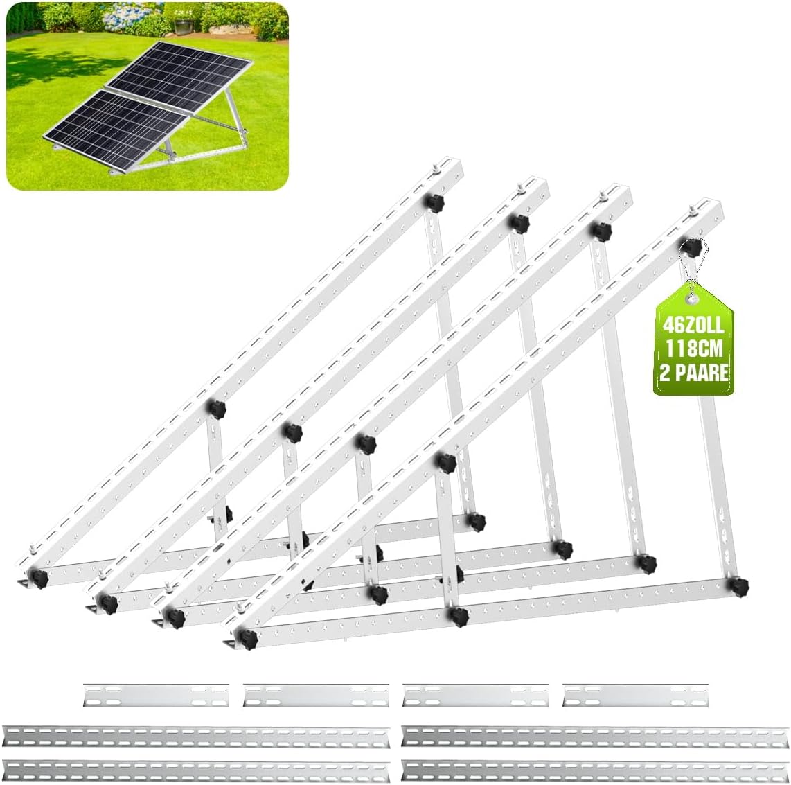 Rhein Beleuchtung Dach- & Bodenhalterungen, 118 cm, 200 W, 500 W, Weiß, Solarpanel Halterung Halterung Balkonkraftwerk