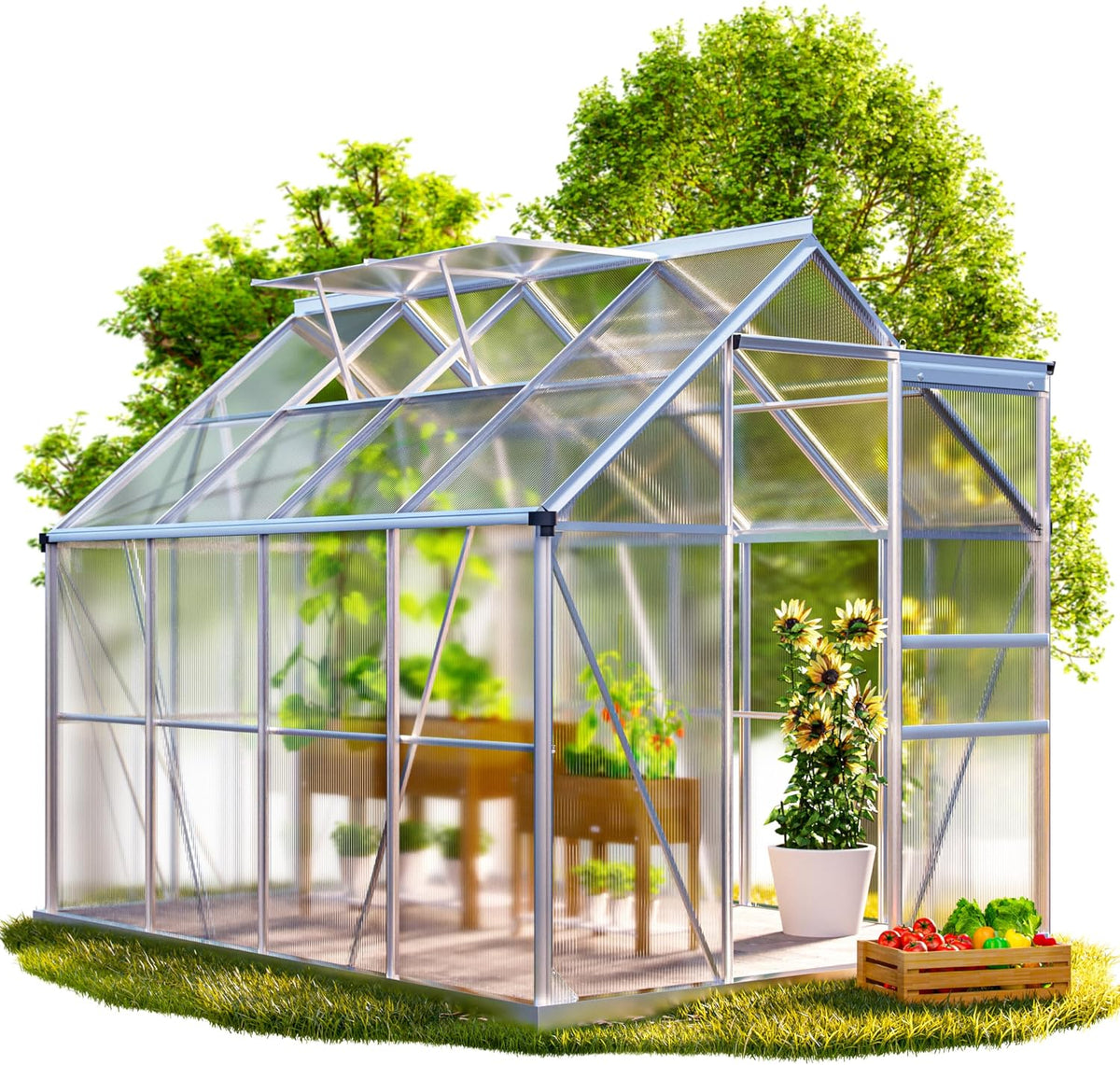 Gardebruk Dachfenster, 250x190 cm, 7,63m, 4,8m, Silber/Transparent, Gewächshaus Aluminium ² inkl. 2 Tomatenhaus Treibh