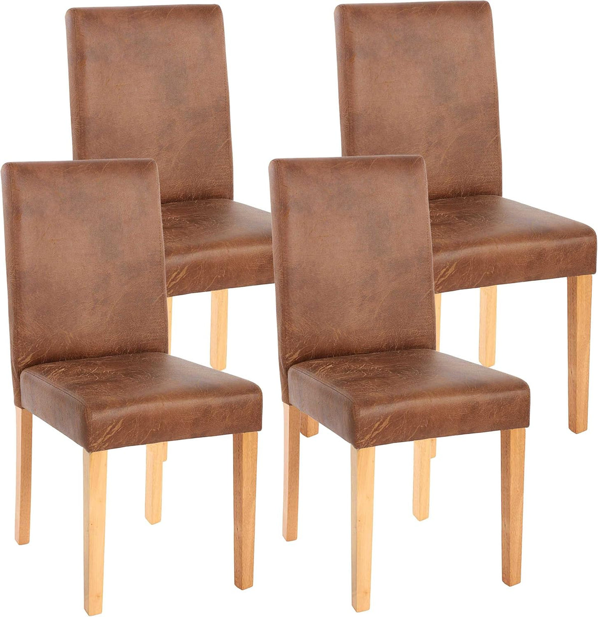 Mendler Esszimmerstuhl, Braun/Hellbraun, 4er-Set Stuhl Küchenstuhl Littau - Textil, Wildlederimitat, helle Beine