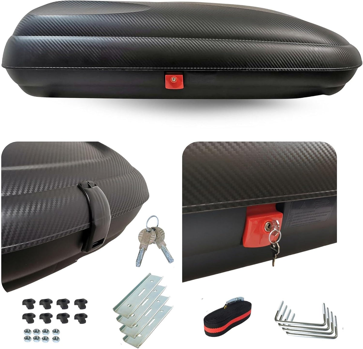 VDP Dachboxen, Schwarz, Dachbox BA320 carbonlook + Relingträger CRV107ANERO