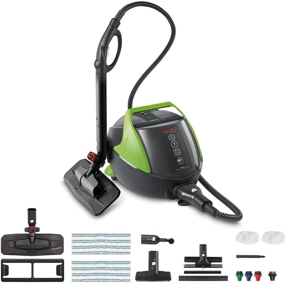 POLTI Dampfreiniger, 1100 W, 5 Bar, Schwarz/Grün, Vaporetto Pro 95 Turbo Flexi, mit Boiler, Maximaler Druck, Leistung