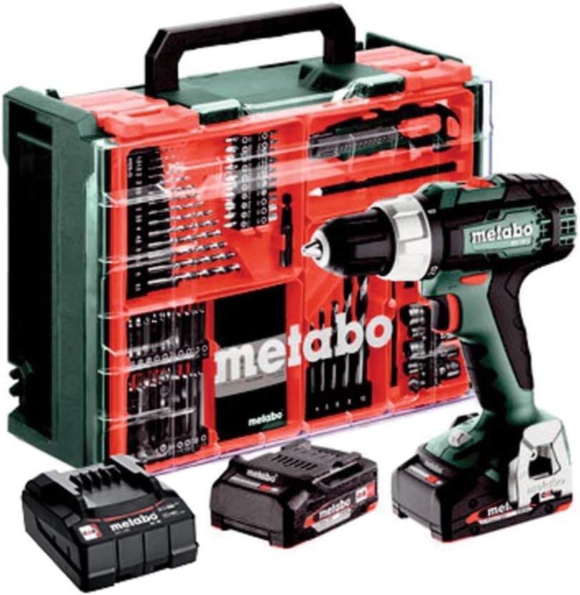 metabo Akkuschrauber, 2.0 Ah, 18 L, 18 V, Grün/Schwarz/Rot, Akku-Bohrschrauber BS Set -, 60 Nm Drehmoment - LED-Licht