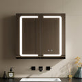 Warmiehomy Spiegelschränke, 65x60 cm, Weiß/Transparent, Spiegelschrank Bad mit Beleuchtung, Led Badezimmer spiegelschrank mit 3 Lichtfarbe Einstellbar