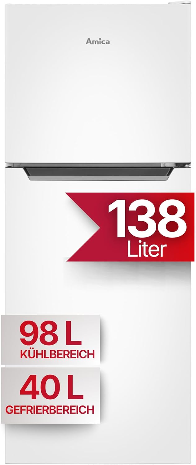 Amica Kühl-Gefrierkombination, 128 cm, 138 l, Weiß, Kühl Gefrierkombination freistehend mit Gefrierfach oben