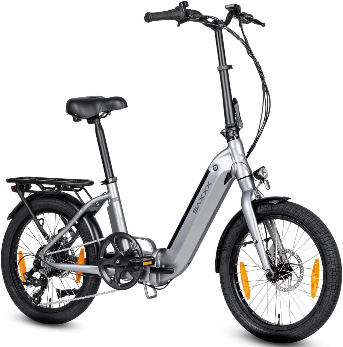 SAXXX E-Bike, 20 Zoll, 11.4 Ah, 36 V, Silber, Klapprad, E Bike Klappbar mit 7 Gang Kettenschaltung, Elektro Fahrrad Erwachsene mit Akku