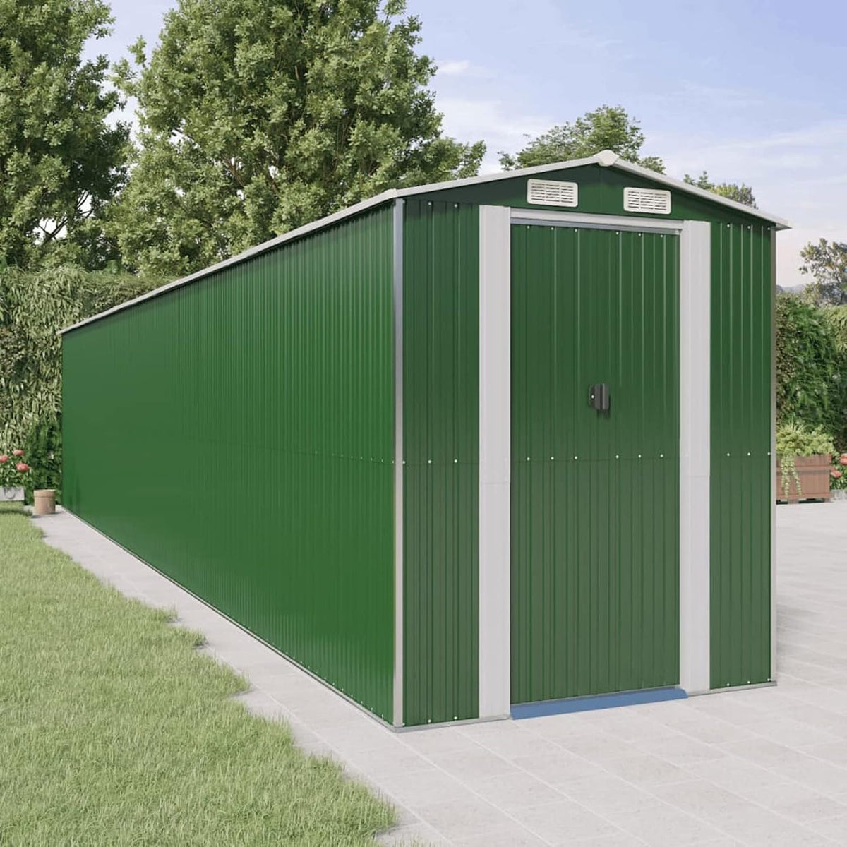 Gecheer Gerätehaus, 192x1021x223 cm, Grün, Geräteschuppen Metall Gartenhaus Gartenschuppen