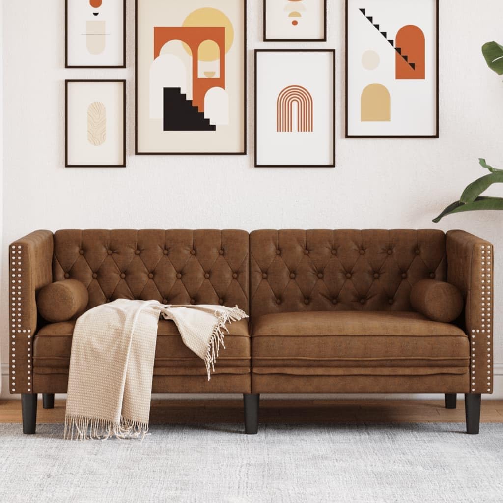 Sofa, Braun, Generisch Chesterfield- 2-Sitzer Kunstleder in, jiangboyue-372692