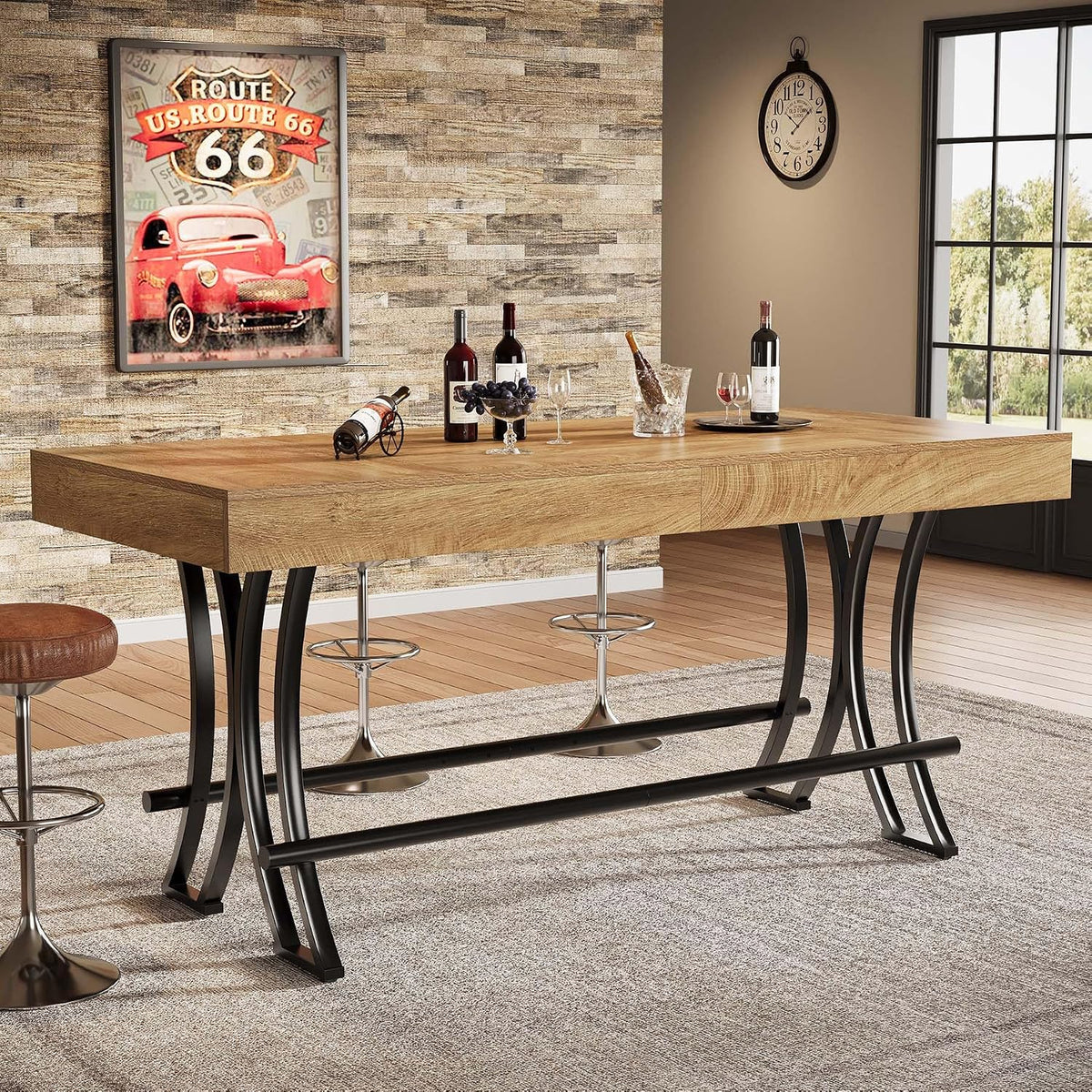 Tribesigns Bartische & -theken, 160x70x90 cm, 160 cm, Schwarz, Bartisch & Stehtisch, Landhaus Esstisch für 4-6 Personen
