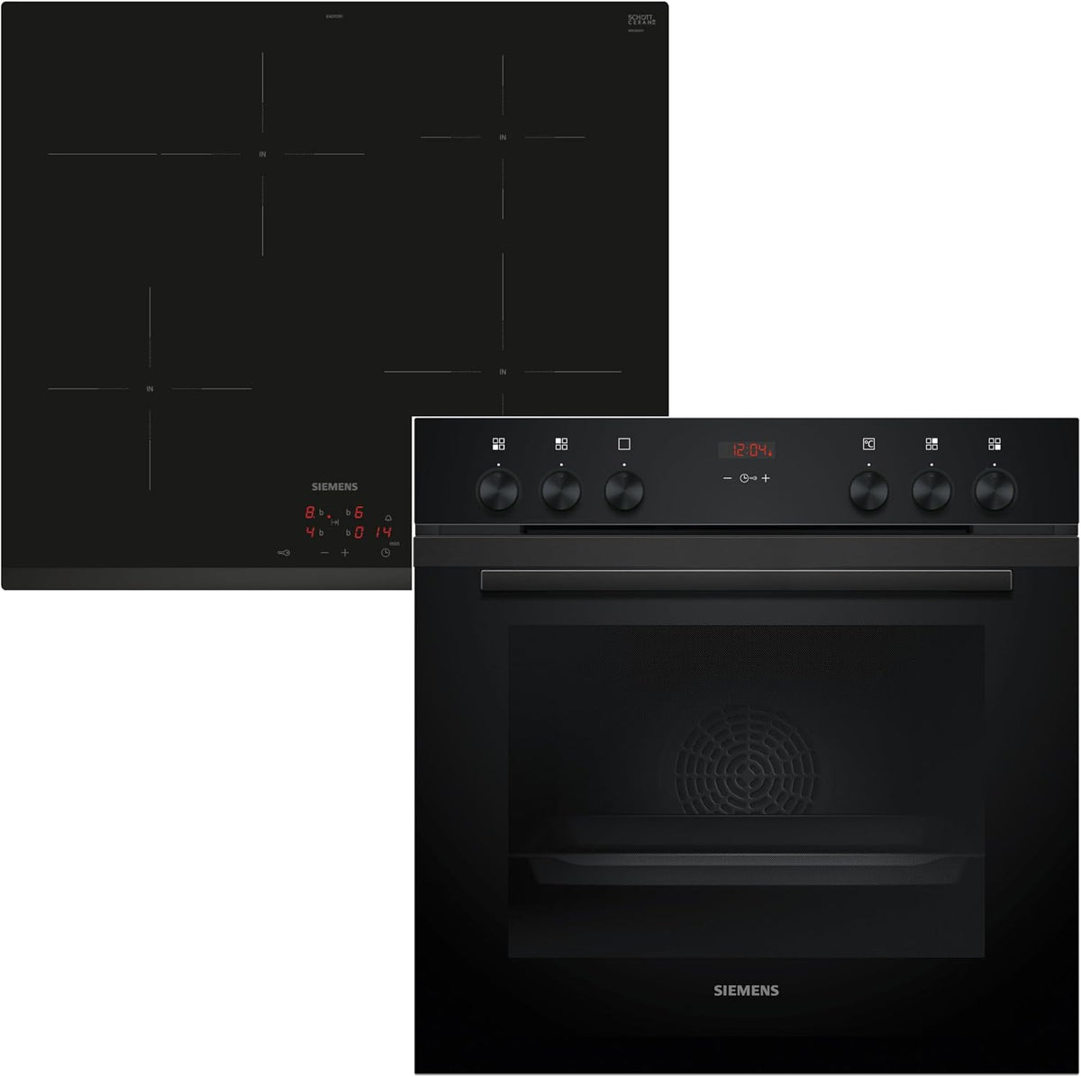Siemens Kochfeld, 60 x 60 cm, Schwarz, iQ300 Einbauherd Set mit Induktions EQ322IAAB
