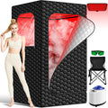 bsdonte Dampfglätter, 1200 W, 3 L, Schwarz/Rot, Infrared Sauna Box, 160 LEDs Red Light Sauna Steam Room, 15 Heating Levels