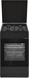 HEINNER Backofen, 50×60 cm, Schwarz, HFSC-S60LITGC-BK, Kombi-Herd mit 4 Gasbrennern & Elektro-, Emaille-Graten