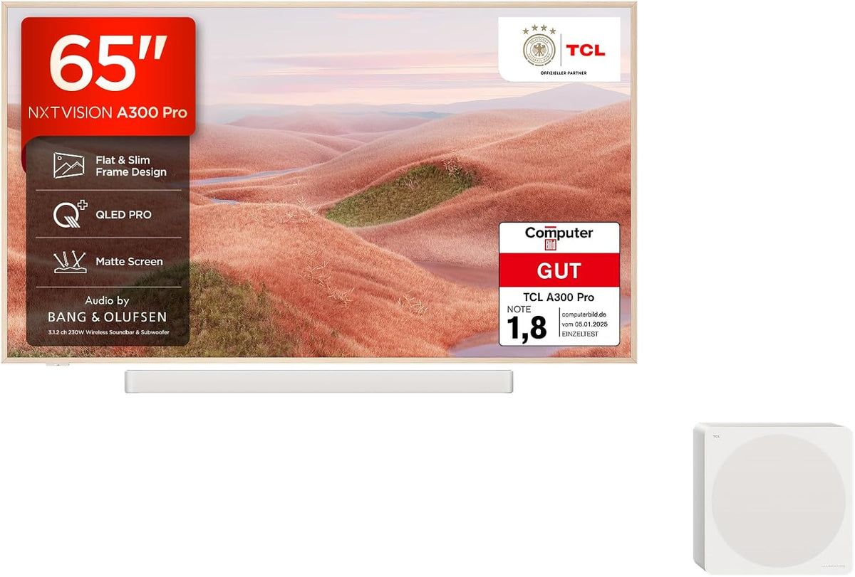 TCL Fernseher, 65 Zoll, Schwarz, Smart TV, NXTVISION A300 PRO QLED PRO, 4K UHD Art TV, Magnetisches Rahmendesign
