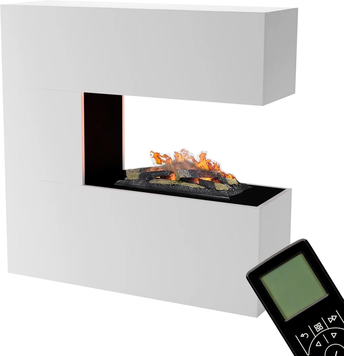 GLOW FIRE Elektrokamin, 120x120x37 cm, Weiß, Wasserdampf Kamin Schiller (Standkamin) - mit realistischen, Knistereffekt & Fernbedienung