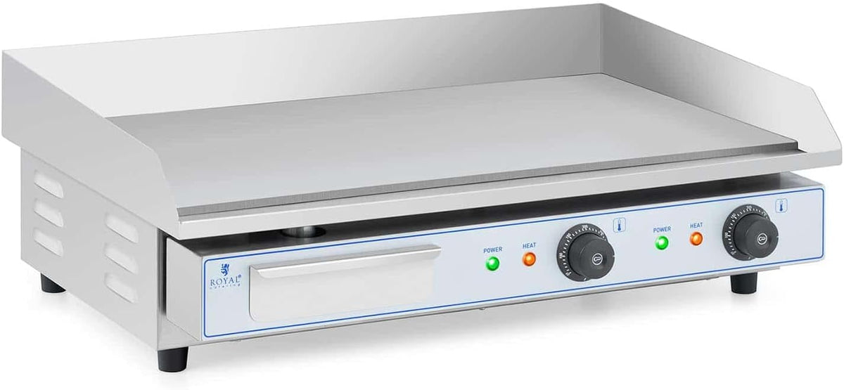 Royal Catering Elektrogrill, 2200 W, 400 mm, Silber/Schwarz, Gastro Grillplatte elektrisch doppelt 2 x 50-300 °C 730 x