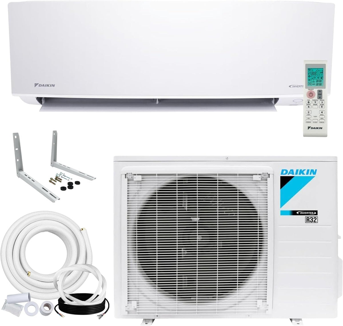 DAIKIN Split-System, 230 V, Weiß, 000 BTU 18 SEER2 Entra R32 Series Ductless Mini Split Heat, RXC12+FTXC12+IKM1438+WAFP24
