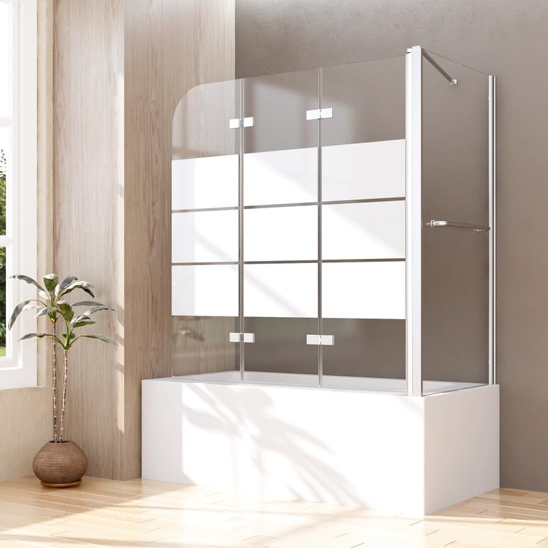 Goezes Duschkabinen & -wände, 75x120x140 cm, 6 mm, Transparent/Weiß, Duschwand für Badewanne mit Seitenwand 3-teilig Faltbar