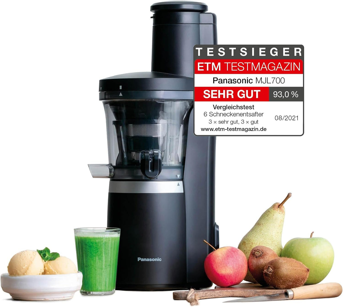 Panasonic Mastizier-Entsafter mit einer Schnecke, Schwarz, Slow Juicer MJ-L700KXE, elektrische Fruchtpresse, Entsaften von ganzen Früchten und Gemüse