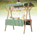 Faltbarer Handwagen, 120 x 60 x 200 cm, Grün/Weiß/Natur, Marktstand aus Holz, tragbarer Bauernmarktwagen mit Baldach