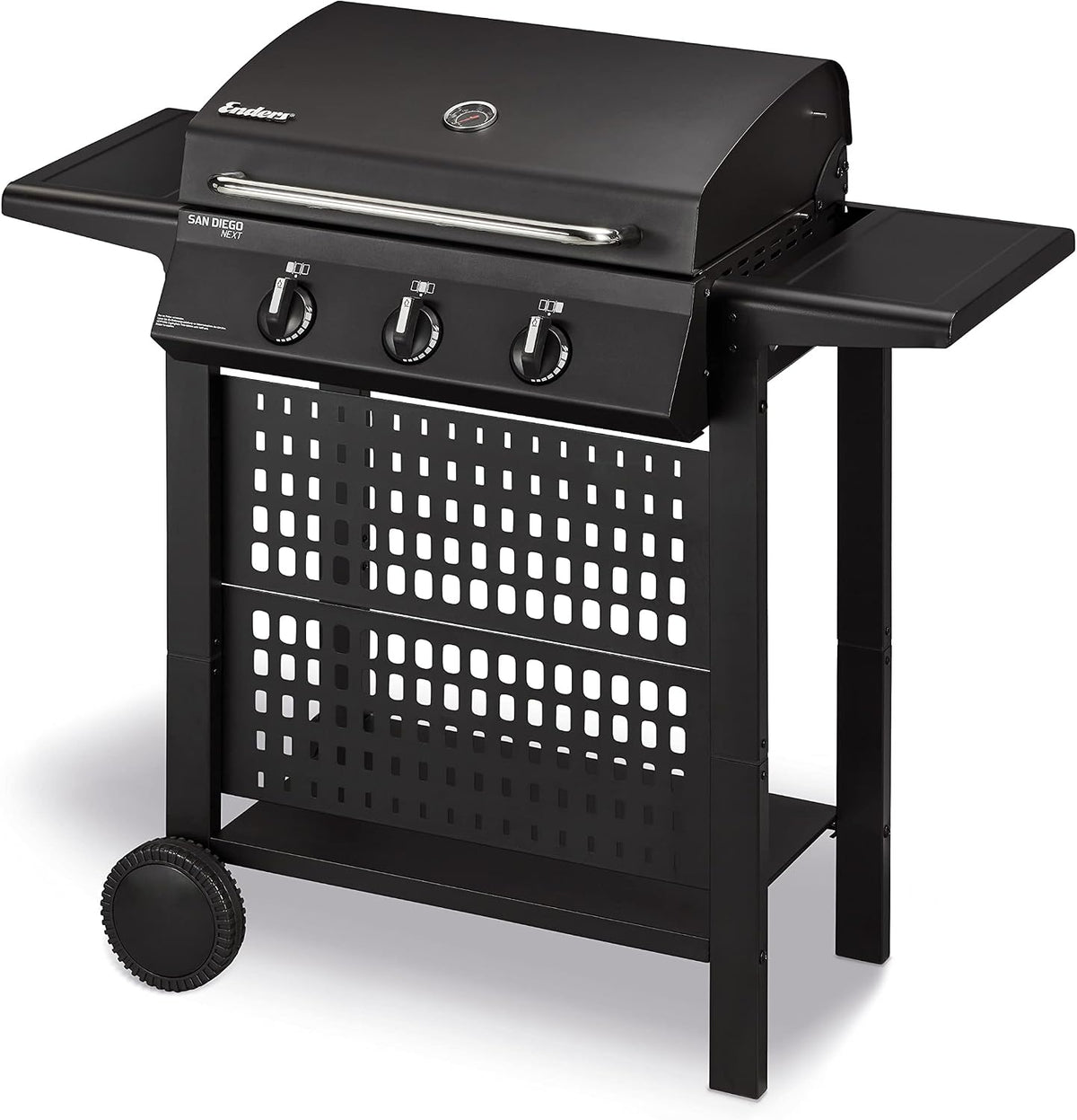 Enders Gasgrill, Schwarz, SAN DIEGO NEXT 3, 3 Brenner aus Edelstahl, mit Grillthermometer, kleiner, Camping, Edelstahlrost