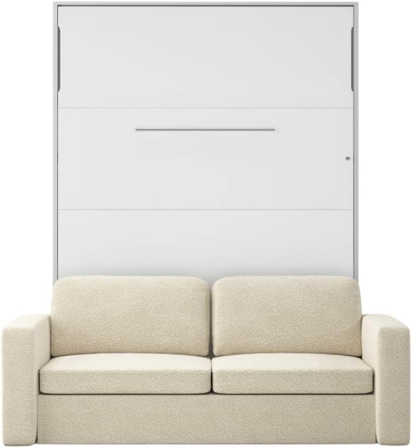 Sofa MAXIMAHOUSE, 140 V, Weiß/Beige, Schrankbett Vertikal mit, Invento NOVA mit Lattenrost aus Holz, Bett im Schrank 140x200 Erwachsene