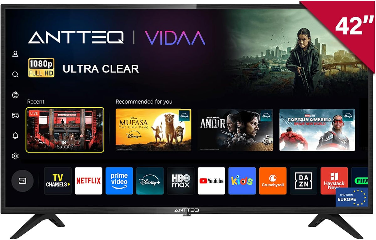 Antteq Fernseher, 42 Zoll, 106 cm, Schwarz, Smart TV, AV42F3 2K D-LED Smart TV mit Triple Tuner, App Store