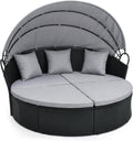 Sofa COSTWAY, Grau, Sonneninsel Rattan mit Dach, Sonnenliege für 2 Personen, Gartenliege mit Sitz- und Rückenkissen