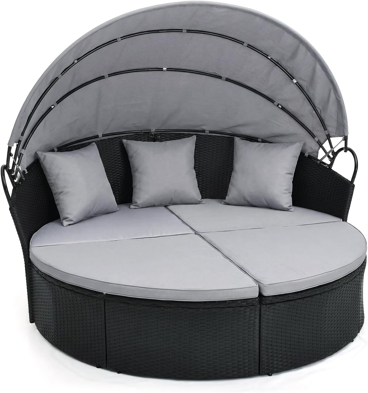 Sofa COSTWAY, Grau, Sonneninsel Rattan mit Dach, Sonnenliege für 2 Personen, Gartenliege mit Sitz- und Rückenkissen