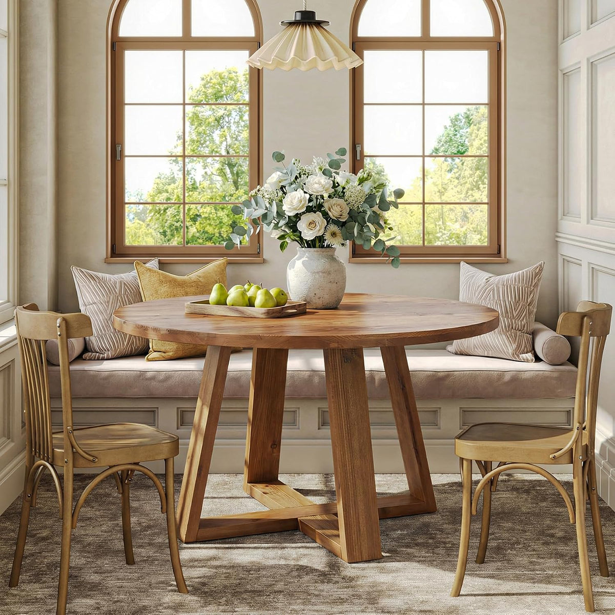 TRIBEWOOD Beistelltisch, 120 cm, Braun, Runder Esstisch, Massivholz-Küchentisch im Landhausstil für 4 Personen