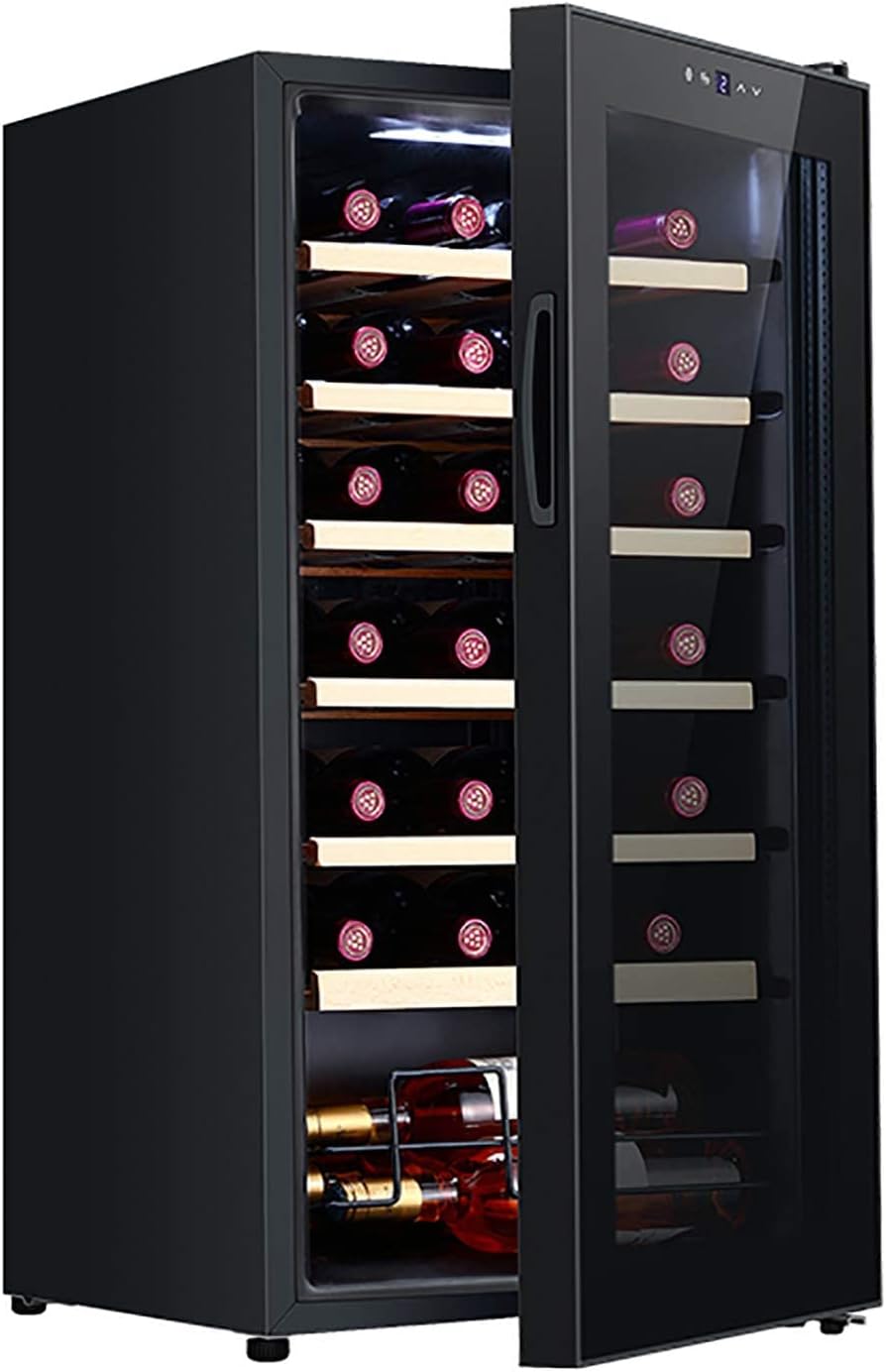 Weinkühler Weinkühlschrank, Schwarz, mit Zwei Zonen, für 28 Flaschen, Einbau- oder freistehend, modischer Look