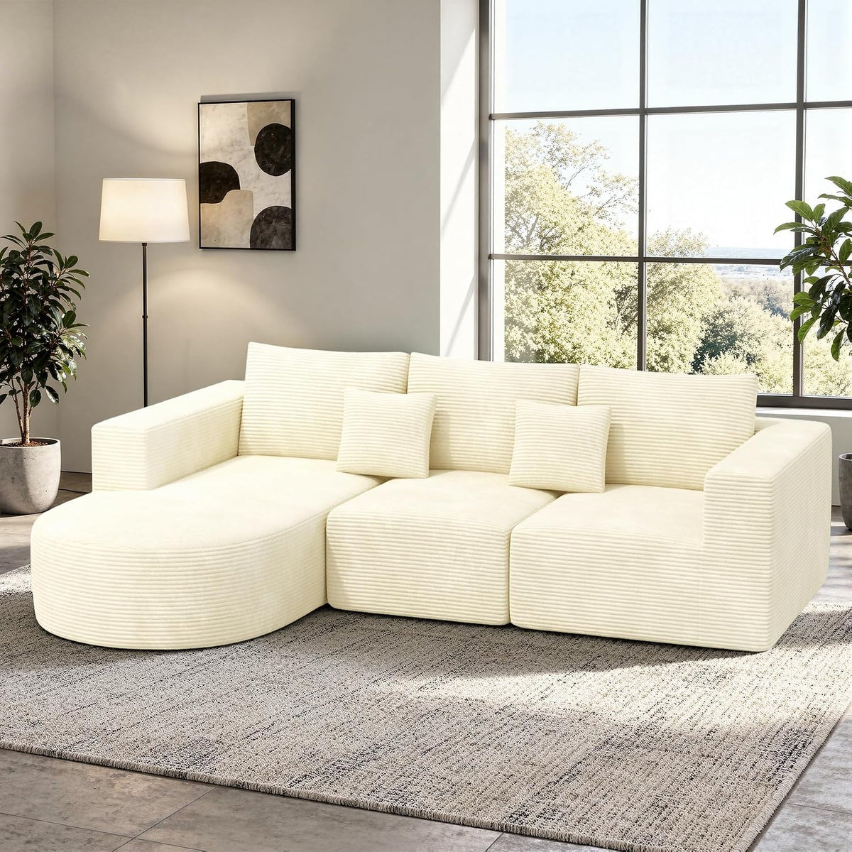 Sofa Hawthyhome, 264x177x59 cm, Beige, mit Schlaffunktion rahmenloses Eck L-Form Couch